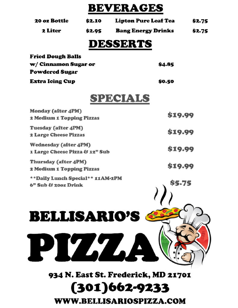 Bellisario's Pizza Menu Page 4